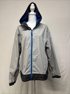 Mckinley Aquamax Men's Lightweight Grey Hooded Rain Jacket with Blue Trim
